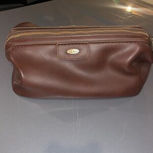 John weitz brown doctors bag zip top vintage leather logo side bottom